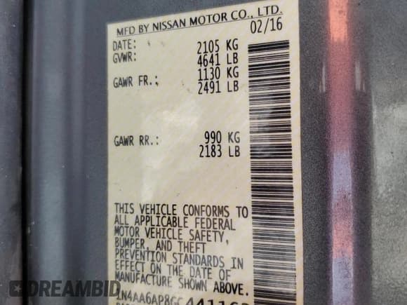 ✅ 2016 Nissan Maxima SV • VIN: 1N4AA6AP8GC441163 • Lot: 58481555. Listed on Copart with 194,478 mi. Free auction sales archive from the USA and detailed vehicle history report at DreamBid. Image 12.