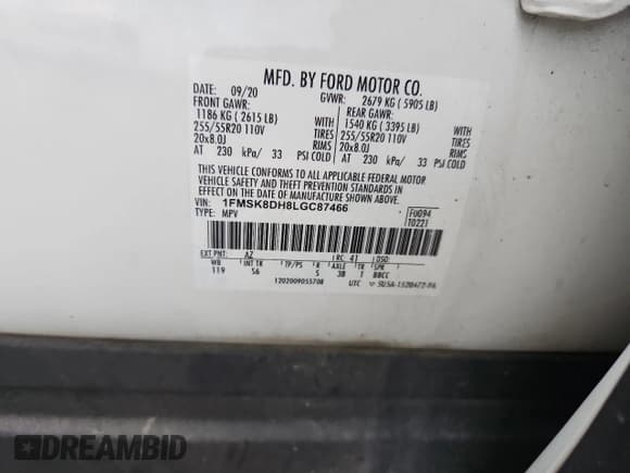 ✅ 2020 Ford Explorer XLT • VIN: 1FMSK8DH8LGC87466 • Лот: 92919095. Опубликован ранее на Copart с пробегом 80 766 миль. Бесплатный доступ к архиву аукционных продаж из США и подробный отчёт об истории автомобиля на DreamBid. Изображение 14.