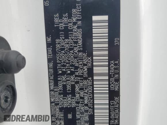 ✅ 2007 Toyota Tundra • VIN: 5TFJT52137X001854 • Lot: 73695964. Listed on Copart with 107,251 mi. Free auction sales archive from the USA and detailed vehicle history report at DreamBid. Image 12.