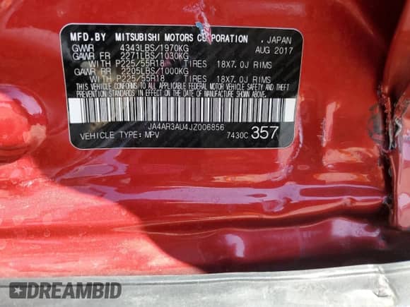 2018 Mitsubishi Outlander ES with VIN JA4AR3AU4JZ006856, listed as a Copart auction lot 80387275 with 105,788 mi miles and Salvage title. Bid and sale history available at DreamBid. Image 13.