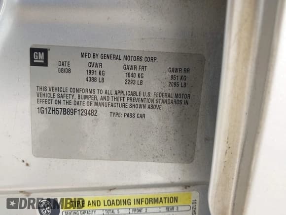 ✅ 2009 Chevrolet Malibu 1LT • VIN: 1G1ZH57B89F129482 • Lot: 43464716. Listed on IAAI with 214,485 mi. Free auction sales archive from the USA and detailed vehicle history report at DreamBid. Image 9.