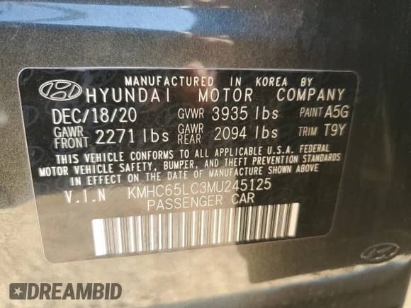 2021 Hyundai Ioniq Blue с VIN KMHC65LC3MU245125, выставлен на аукционе Copart как лот 71684384 с пробегом 28 267 миль миль и Списание • Salvage title. История ставок и продаж доступна на DreamBid. Изображение 12.