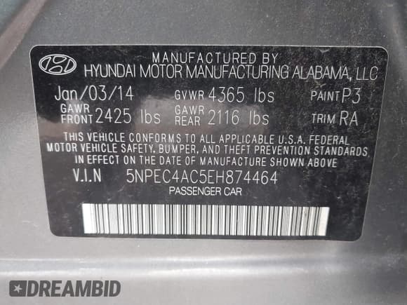 ✅ 2014 Hyundai Sonata SE • VIN: 5NPEC4AC5EH874464 • Лот: 42977490. Опубликован ранее на IAAI с пробегом 60 571 миль. Бесплатный доступ к архиву аукционных продаж из США и подробный отчёт об истории автомобиля на DreamBid. Изображение 9.