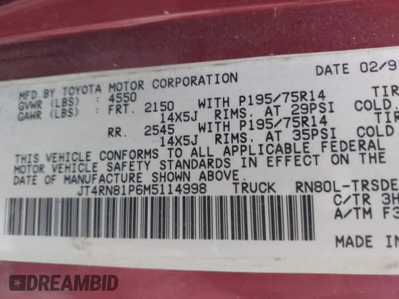 ✅ 1991 Toyota Pickup DX • VIN: JT4RN81P6M5114998 • Лот: 42632808. Опубликован ранее на IAAI с пробегом 213 592 миль. Бесплатный доступ к архиву аукционных продаж из США и подробный отчёт об истории автомобиля на DreamBid. Изображение 9.