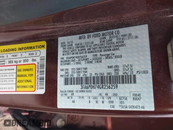 ✅ 2016 Ford Fusion SE • VIN: 3FA6P0H74GR256259 • Лот: 42336942. Опубликован ранее на IAAI с пробегом 80 079 миль. Бесплатный доступ к архиву аукционных продаж из США и подробный отчёт об истории автомобиля на DreamBid. Изображение 9.