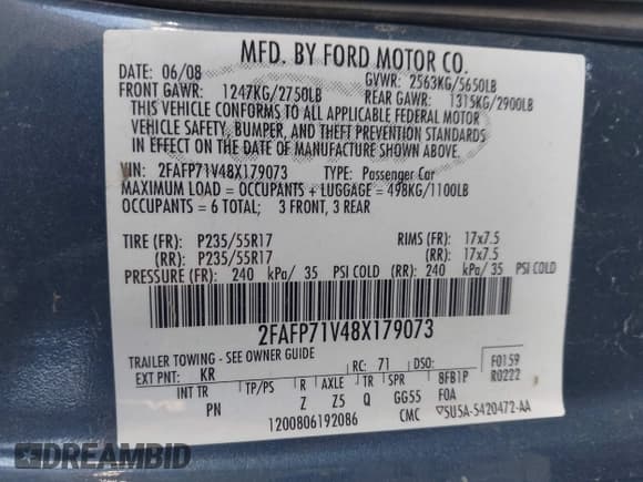 ✅ 2008 Ford Police Interceptor • VIN: 2FAFP71V48X179073 • Lot: 42690332. Listed on IAAI with Not provided. Free auction sales archive from the USA and detailed vehicle history report at DreamBid. Image 9.