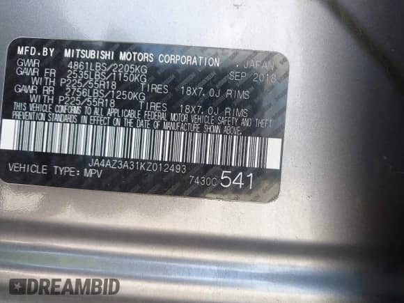 2019 Mitsubishi Outlander ES с VIN JA4AZ3A31KZ012493, выставлен на аукционе IAAI как лот 42517837 с пробегом 109 906 миль миль и . История ставок и продаж доступна на DreamBid. Изображение 9.