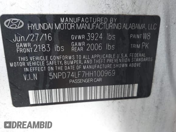 ✅ 2017 Hyundai Elantra SE • VIN: 5NPD74LF7HH100969 • Lot: 43527288. Listed on IAAI with 164,887 mi. Free auction sales archive from the USA and detailed vehicle history report at DreamBid. Image 9.