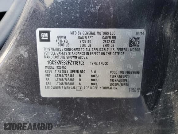 ✅ 2015 Chevrolet Silverado 2500HD LT • VIN: 1GC2KVE82FZ118702 • Лот: 45728295. Опубликован ранее на Copart с пробегом 130 495 миль. Бесплатный доступ к архиву аукционных продаж из США и подробный отчёт об истории автомобиля на DreamBid. Изображение 12.