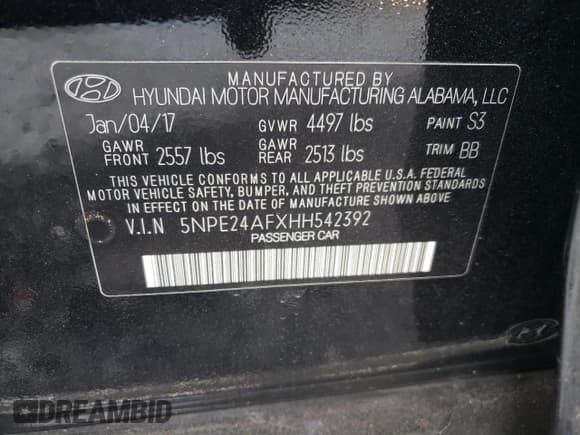 ✅ 2017 Hyundai Sonata SE • VIN: 5NPE24AFXHH542392 • Lot: 37713653. Listed on Copart with 39,706 mi. Free auction sales archive from the USA and detailed vehicle history report at DreamBid. Image 12.