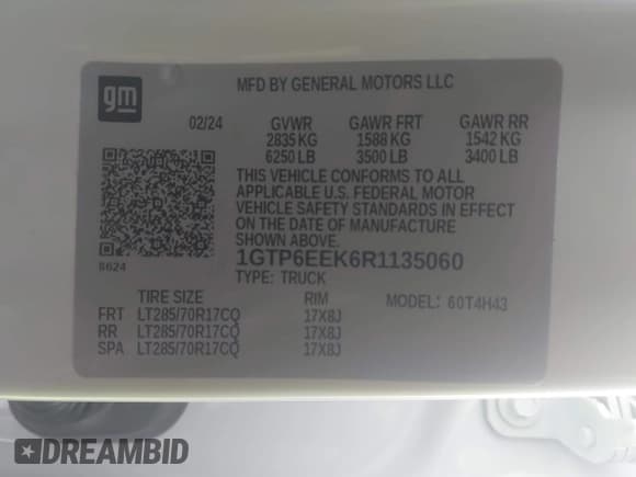 ✅ 2024 GMC Canyon 4WD AT4X • VIN: 1GTP6EEK6R1135060 • Lot: 43698915. Listed on IAAI with 23,397 mi. Free auction sales archive from the USA and detailed vehicle history report at DreamBid. Image 8.