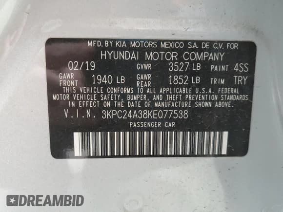 ✅ 2019 Hyundai Accent SE • VIN: 3KPC24A38KE077538 • Лот: 46093475. Опубликован ранее на Copart с пробегом 67 699 миль. Бесплатный доступ к архиву аукционных продаж из США и подробный отчёт об истории автомобиля на DreamBid. Изображение 14.