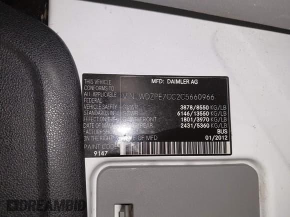 ✅ 2012 Mercedes-Benz Sprinter Passenger • VIN: WDZPE7CC2C5660966 • Lot: 43720741. Wystawiony na IAAI z przebiegiem 236 080 mil. Bezpłatny archiwum sprzedaży aukcyjnych z USA i szczegółowy raport historii pojazdu na DreamBid. Zdjęcie 9.