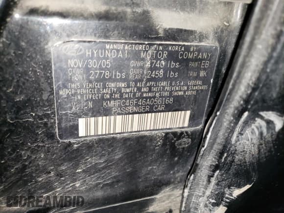 ✅ 2006 Hyundai Azera SE • VIN: KMHFC46F46A056168 • Lot: 85765045. Listed on Copart with 103,335 mi. Free auction sales archive from the USA and detailed vehicle history report at DreamBid. Image 12.