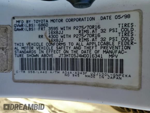 ✅ 1998 Toyota Land Cruiser • VIN: JT3HT05J4W0016341 • Lot: 96491115. Wystawiony na Copart z przebiegiem 353 235 mil. Bezpłatny archiwum sprzedaży aukcyjnych z USA i szczegółowy raport historii pojazdu na DreamBid. Zdjęcie 13.