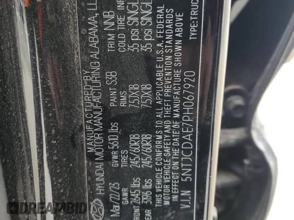 2023 Hyundai Santa Cruz SEL с VIN 5NTJCDAE7PH067920, выставлен на аукционе Copart как лот 80759634 с пробегом 30 388 миль миль и Списание • Salvage title. История ставок и продаж доступна на DreamBid. Изображение 12.