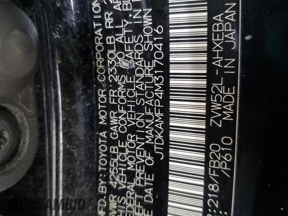 ✅ 2021 Toyota Prius Limited • VIN: JTDKAMFP4M3170416 • Lot: 90526655. Listed on Copart with 96,856 mi. Free auction sales archive from the USA and detailed vehicle history report at DreamBid. Image 13.