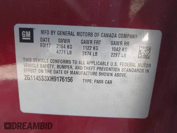 2017 Chevrolet Impala Premier с VIN 2G1145S3XH9176156, выставлен на аукционе IAAI как лот 43419176 с пробегом 124 835 миль миль и . История ставок и продаж доступна на DreamBid. Изображение 9.