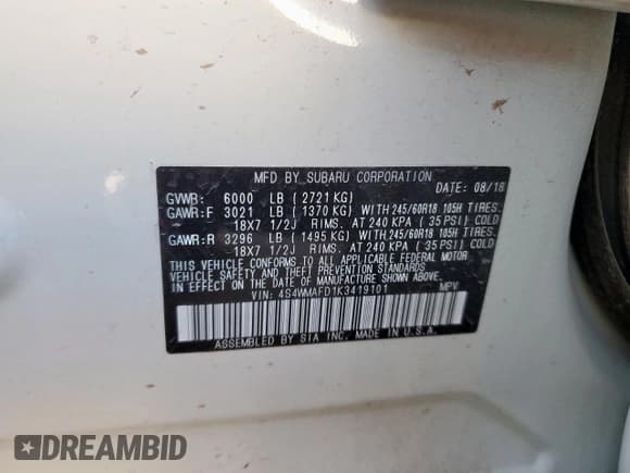 ✅ 2019 Subaru Ascent Premium • VIN: 4S4WMAFD1K3419101 • Lot: 90814825. Wystawiony na Copart z przebiegiem 26 028 mil. Bezpłatny archiwum sprzedaży aukcyjnych z USA i szczegółowy raport historii pojazdu na DreamBid. Zdjęcie 14.