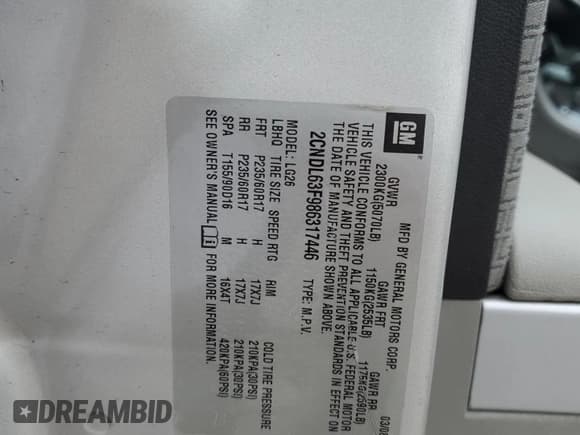 ✅ 2008 Chevrolet Equinox LT • VIN: 2CNDL63F986317446 • Лот: 43023685. Опубликован ранее на Copart с пробегом 167 950 миль. Бесплатный доступ к архиву аукционных продаж из США и подробный отчёт об истории автомобиля на DreamBid. Изображение 15.