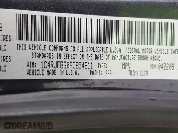 ✅ 2015 Jeep Grand Cherokee Limited • VIN: 1C4RJFBG0FC854611 • Lot: 42915098. Listed on IAAI with 144,057 mi. Free auction sales archive from the USA and detailed vehicle history report at DreamBid. Image 9.