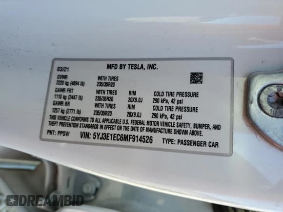 ✅ 2021 Tesla Model 3 Performance • VIN: 5YJ3E1EC6MF914526 • Лот: 92291425. Опубликован ранее на Copart с пробегом 104 391 миль. Бесплатный доступ к архиву аукционных продаж из США и подробный отчёт об истории автомобиля на DreamBid. Изображение 12.