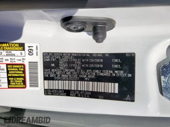 ✅ 2020 Toyota Sienna XLE Premium • VIN: 5TDYZ3DC5LS025251 • Лот: 91211845. Опубликован ранее на Copart с пробегом 90 631 миль. Бесплатный доступ к архиву аукционных продаж из США и подробный отчёт об истории автомобиля на DreamBid. Изображение 14.