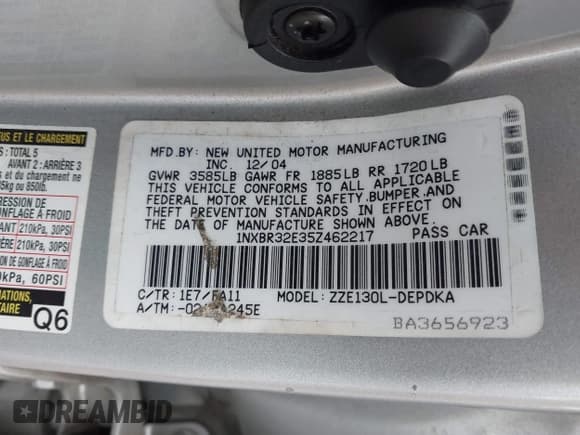 ✅ 2005 Toyota Corolla CE • VIN: 1NXBR32E35Z462217 • Лот: 43738000. Опубликован ранее на IAAI с пробегом 131 125 миль. Бесплатный доступ к архиву аукционных продаж из США и подробный отчёт об истории автомобиля на DreamBid. Изображение 9.