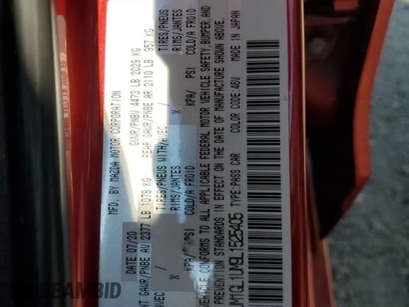 ✅ 2020 Mazda 6 Sport • VIN: JM1GL1UM9L1525405 • Lot: 70183955. Wystawiony na Copart z przebiegiem 95 386 mil. Bezpłatny archiwum sprzedaży aukcyjnych z USA i szczegółowy raport historii pojazdu na DreamBid. Zdjęcie 12.