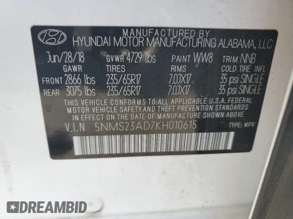 ✅ 2019 Hyundai Santa Fe SE • VIN: 5NMS23AD7KH010615 • Lot: 71499383. Wystawiony na Copart z przebiegiem 72 514 mil. Bezpłatny archiwum sprzedaży aukcyjnych z USA i szczegółowy raport historii pojazdu na DreamBid. Zdjęcie 13.