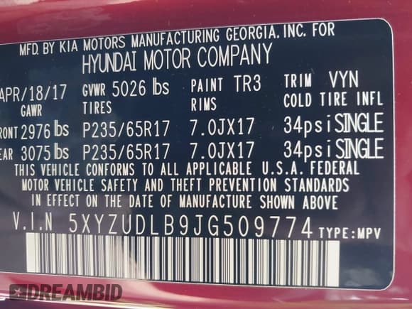 ✅ 2018 Hyundai Santa Fe 2.4L • VIN: 5XYZUDLB9JG509774 • Лот: 43225565. Опубликован ранее на IAAI с пробегом Не указан. Бесплатный доступ к архиву аукционных продаж из США и подробный отчёт об истории автомобиля на DreamBid. Изображение 9.