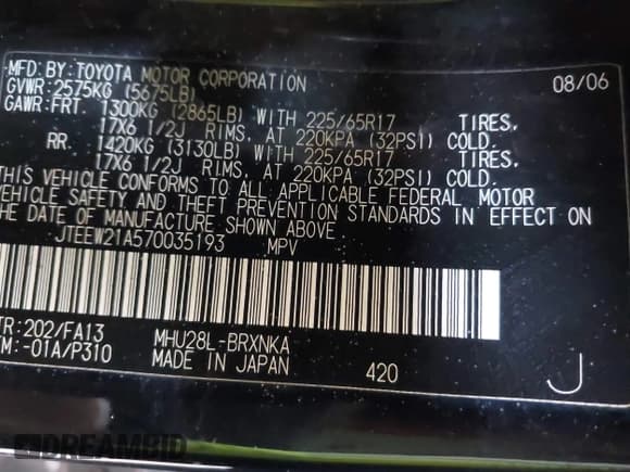 ✅ 2007 Toyota Highlander w/3rd Row • VIN: JTEEW21A570035193 • Лот: 41571679. Опубликован ранее на IAAI с пробегом 143 627 миль. Бесплатный доступ к архиву аукционных продаж из США и подробный отчёт об истории автомобиля на DreamBid. Изображение 9.