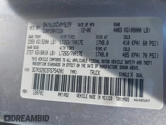 ✅ 2007 Dodge 2500 SLT • VIN: 3D7KS29C97G754201 • Лот: 42756796. Опубликован ранее на IAAI с пробегом 91 108 миль. Бесплатный доступ к архиву аукционных продаж из США и подробный отчёт об истории автомобиля на DreamBid. Изображение 9.