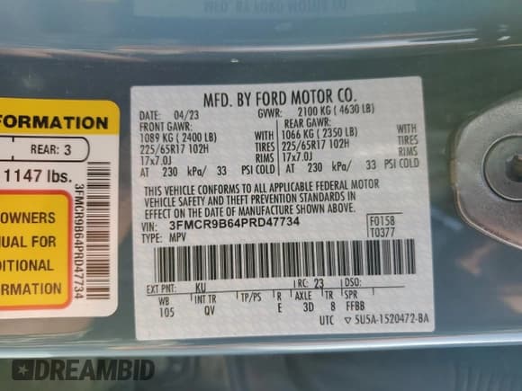 ✅ 2023 Ford Bronco Sport Big Bend • VIN: 3FMCR9B64PRD47734 • Lot: 87359795. Listed on Copart with 48,348 mi. Free auction sales archive from the USA and detailed vehicle history report at DreamBid. Image 14.