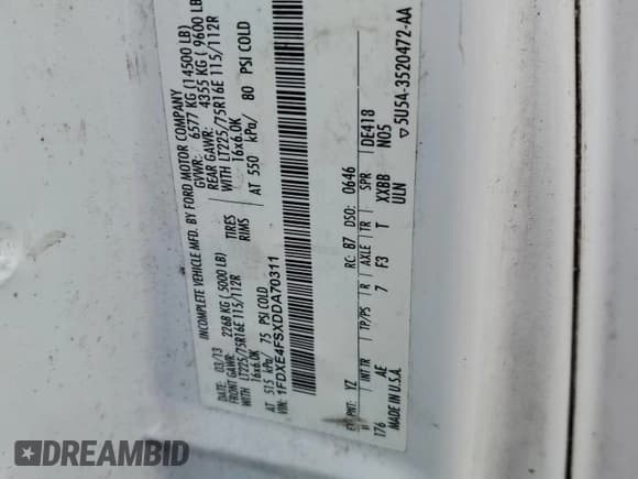 ✅ 2013 Ford Econoline Commercial • VIN: 1FDXE4FSXDDA70311 • Лот: 88494115. Опубликован ранее на Copart с пробегом Не указан. Бесплатный доступ к архиву аукционных продаж из США и подробный отчёт об истории автомобиля на DreamBid. Изображение 12.