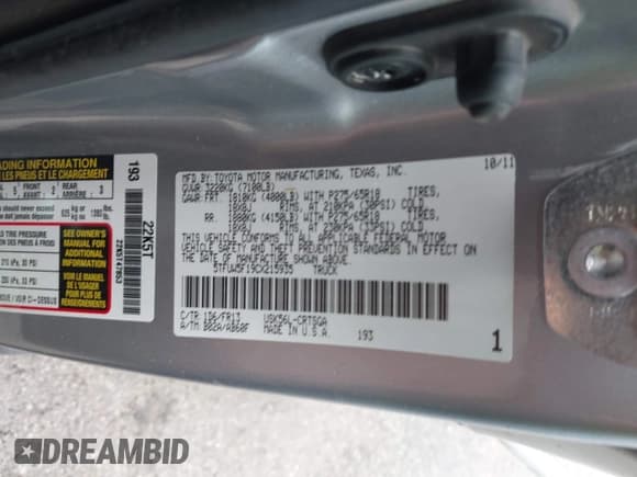 ✅ 2012 Toyota Tundra • VIN: 5TFUW5F19CX215935 • Lot: 42710431. Wystawiony na IAAI z przebiegiem 142 484 mil. Bezpłatny archiwum sprzedaży aukcyjnych z USA i szczegółowy raport historii pojazdu na DreamBid. Zdjęcie 9.