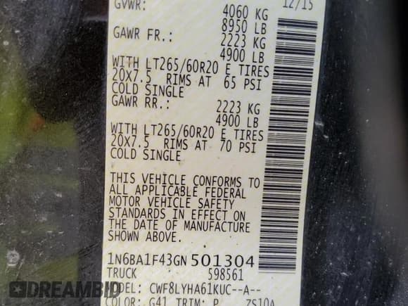 ✅ 2016 Nissan Titan SL • VIN: 1N6BA1F43GN501304 • Lot: 54144175. Listed on Copart with 149,430 mi. Free auction sales archive from the USA and detailed vehicle history report at DreamBid. Image 12.