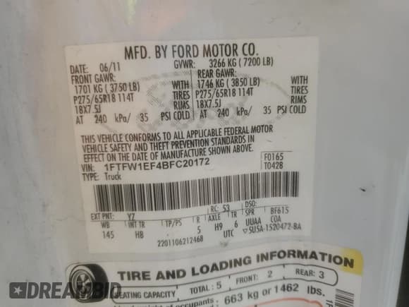 ✅ 2011 Ford F-150 XLT • VIN: 1FTFW1EF4BFC20172 • Лот: 91006605. Опубликован ранее на Copart с пробегом 262 738 миль. Бесплатный доступ к архиву аукционных продаж из США и подробный отчёт об истории автомобиля на DreamBid. Изображение 12.
