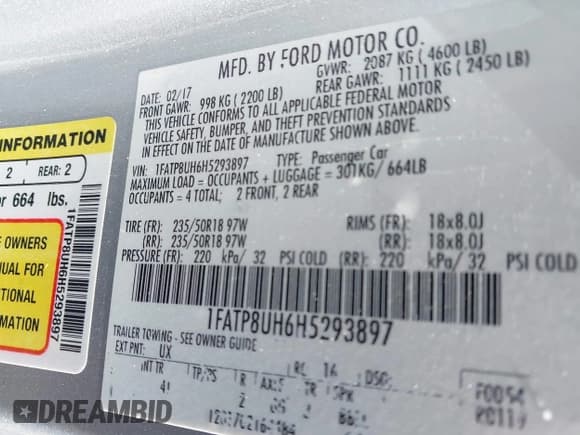 ✅ 2017 Ford Mustang EcoBoost Premium • VIN: 1FATP8UH6H5293897 • Lot: 43585829. Wystawiony na IAAI z przebiegiem 82 264 mil. Bezpłatny archiwum sprzedaży aukcyjnych z USA i szczegółowy raport historii pojazdu na DreamBid. Zdjęcie 9.