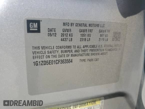 2012 Chevrolet Malibu 2LT z VIN 1G1ZD5E01CF363564, wystawiony jako Copart lot #63238174 z przebiegiem 91 102 mil mil oraz Czysty tytuł • Clean title. Historia ofert i sprzedaży dostępna na DreamBid. Obrazek 12.