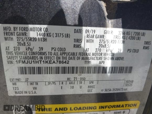 ✅ 2019 Ford Expedition XLT • VIN: 1FMJU1HT1KEA78642 • Lot: 43307562. Listed on IAAI with 158,378 mi. Free auction sales archive from the USA and detailed vehicle history report at DreamBid. Image 9.