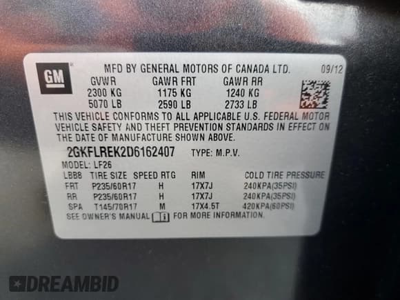 ✅ 2013 GMC Terrain SLE • VIN: 2GKFLREK2D6162407 • Lot: 91453315. Wystawiony na Copart z przebiegiem 118 060 mil. Bezpłatny archiwum sprzedaży aukcyjnych z USA i szczegółowy raport historii pojazdu na DreamBid. Zdjęcie 13.