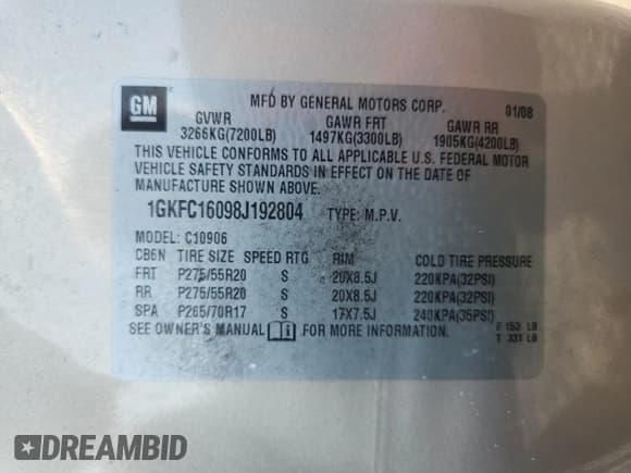 ✅ 2008 GMC Yukon XL SLT 4SB • VIN: 1GKFC16098J192804 • Lot: 66006535. Wystawiony na Copart z przebiegiem Nie podano. Bezpłatny archiwum sprzedaży aukcyjnych z USA i szczegółowy raport historii pojazdu na DreamBid. Zdjęcie 13.