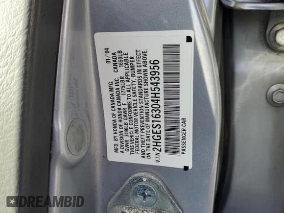 ✅ 2004 Honda Civic VP • VIN: 2HGES16304H543956 • Lot: 84870055. Wystawiony na Copart z przebiegiem 79 133 mil. Bezpłatny archiwum sprzedaży aukcyjnych z USA i szczegółowy raport historii pojazdu na DreamBid. Zdjęcie 12.