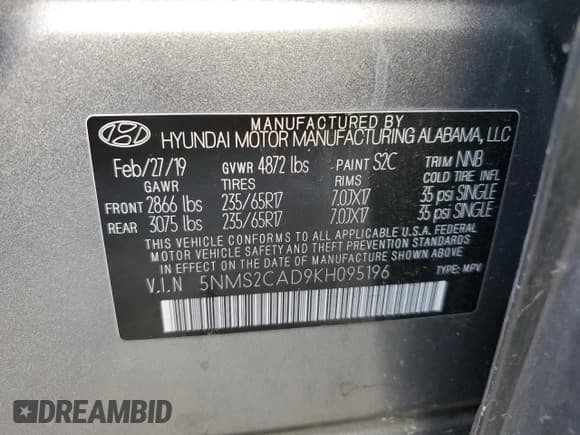 ✅ 2019 Hyundai Santa Fe SE • VIN: 5NMS2CAD9KH095196 • Lot: 43764763. Wystawiony na Copart z przebiegiem Nie podano. Bezpłatny archiwum sprzedaży aukcyjnych z USA i szczegółowy raport historii pojazdu na DreamBid. Zdjęcie 13.