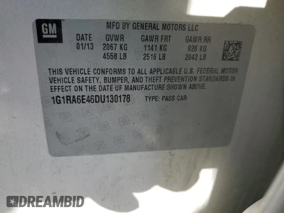 ✅ 2013 Chevrolet Volt • VIN: 1G1RA6E46DU130178 • Lot: 75539514. Wystawiony na Copart z przebiegiem 174 706 mil. Bezpłatny archiwum sprzedaży aukcyjnych z USA i szczegółowy raport historii pojazdu na DreamBid. Zdjęcie 12.