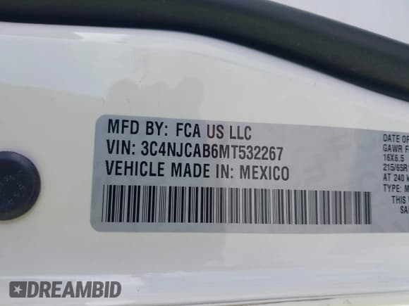 ✅ 2021 Jeep Compass Sport • VIN: 3C4NJCAB6MT532267 • Lot: 42035764. Listed on IAAI with 41,725 mi. Free auction sales archive from the USA and detailed vehicle history report at DreamBid. Image 9.