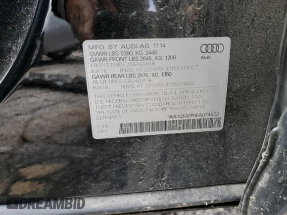 ✅ 2015 Audi Q5 Premium • VIN: WA1CFAFP0FA074523 • Lot: 57851065. Listed on Copart with Not provided. Free auction sales archive from the USA and detailed vehicle history report at DreamBid. Image 13.
