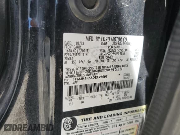 ✅ 2013 Ford Expedition Max Limited • VIN: 1FMJK1K58DEF26992 • Lot: 57972765. Listed on Copart with 264,614 mi. Free auction sales archive from the USA and detailed vehicle history report at DreamBid. Image 13.