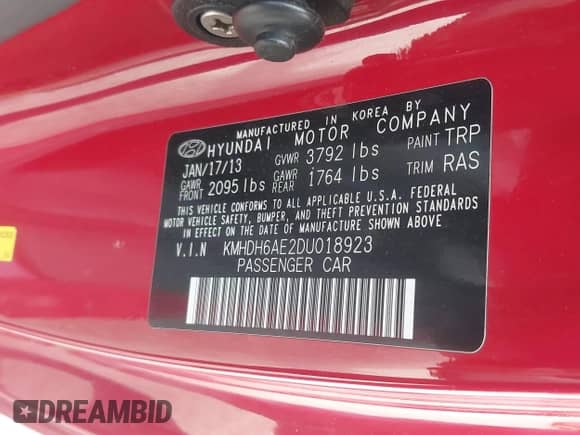 2013 Hyundai Elantra GS z VIN KMHDH6AE2DU018923, wystawiony jako IAAI lot #42349837 z przebiegiem 199 826 mil mil oraz . Historia ofert i sprzedaży dostępna na DreamBid. Obrazek 9.